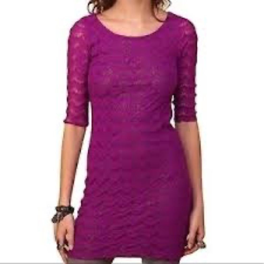 Free People Purple Lace Shimmer Mini Dress Cutout Back